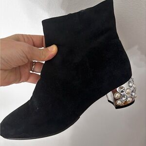 Miu Miu Black Ankle Boots with Crystal Heel